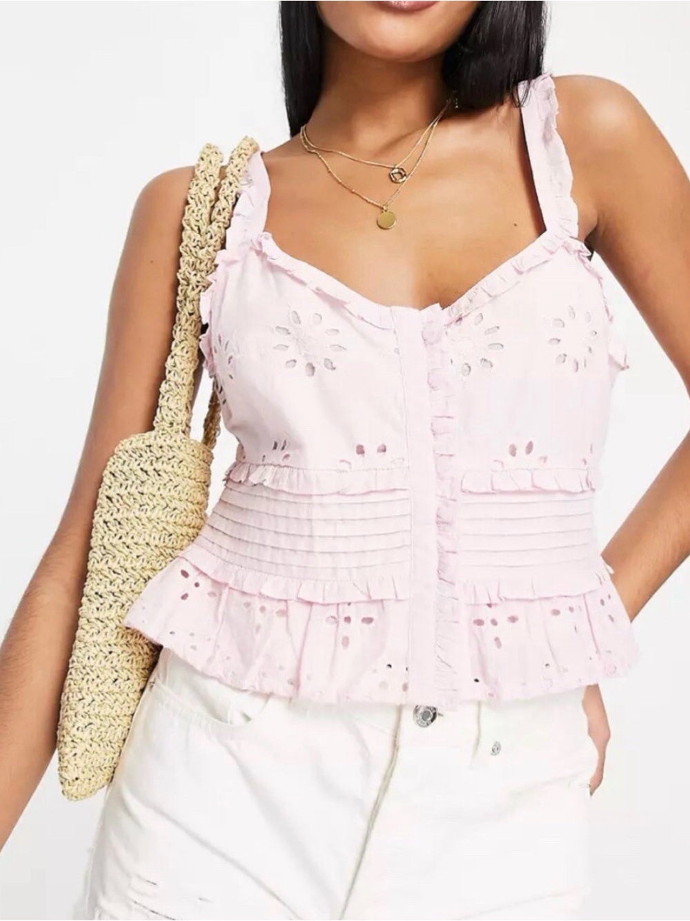 Topshop Broderie Pintuck Cotton Camisole